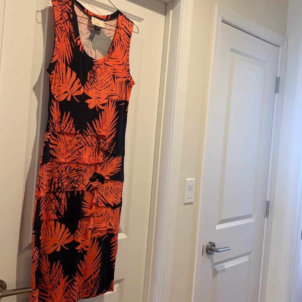 Nicole Miller Orange send Black tropical dress